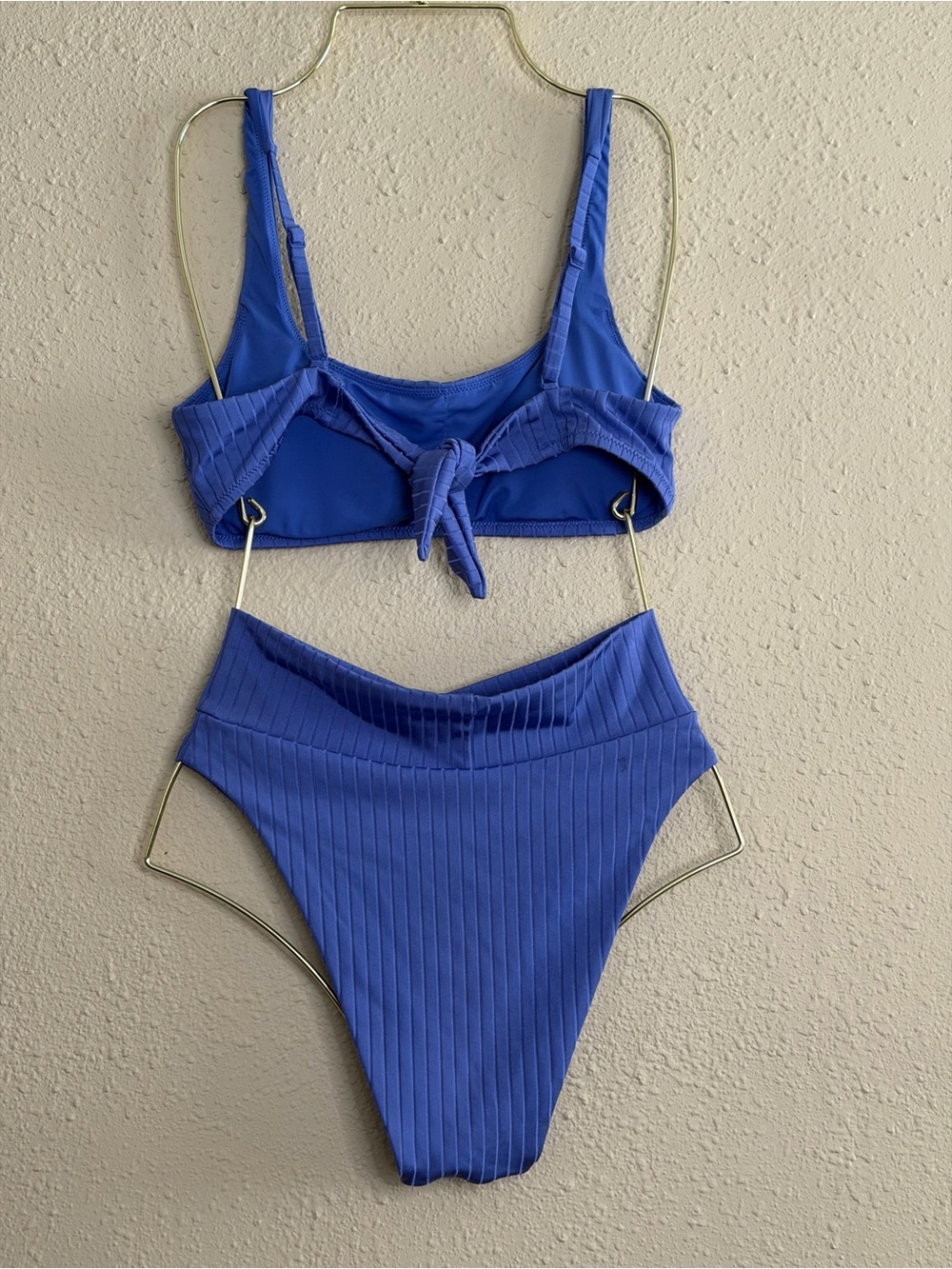 aerie | Ribbed Scoop Tank Bikini Top Cheeky Bottoms in Blue Set - Size M - Picture 3 of 5